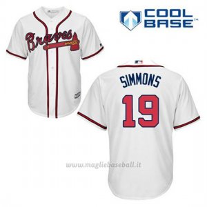 Maglia Baseball Uomo Atlanta Braves 19 Andrelton Simmons Bianco 1ªCool Base