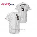 Maglia Baseball Uomo Chicago White Sox Yolmer Sanchez 150th Aniversario Patch Flex Base Bianco Nero