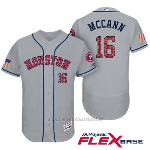 Maglia Baseball Uomo Houston Astros 2017 Estrellas y Rayas Brian Mccann Grigio Flex Base