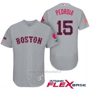 Maglia Baseball Uomo Boston Red Sox 2017 Estrellas y Rayas 15 Dustin Pedroia Grigio Flex Base
