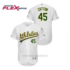 Maglia Baseball Uomo Oakland Athletics Jharel Cotton 150th Aniversario Patch Autentico Flex Base Bianco