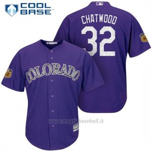 Maglia Baseball Uomo Colorado Rockies Tyler Chatwood 32 Colorado Rockies Viola 2017 Allenamento Primaverile Cool Base Giocatore