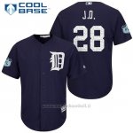 Maglia Baseball Uomo Detroit Tigers J.d. Martinez 28 Blu 2017 Allenamento Primaverile Cool Base Giocatore