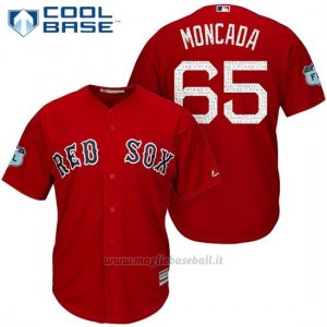 Maglia Baseball Uomo Boston Red Sox 65 Yoan Moncada Rosso 2017 Allenamento Primaverile Cool Base Giocatore