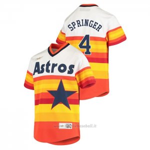 Maglia Baseball Bambino Houston Astros George Springer Cooperstown Collection Primera Bianco Arancione