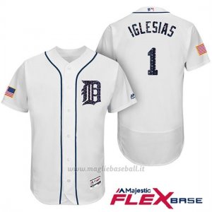 Maglia Baseball Uomo Detroit Tigers 2017 Estrellas y Rayas Jose Iglesias Bianco Flex Base