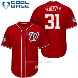 Maglia Baseball Uomo Washington Nationals Max Scherzer Scarlet 2017 Allenamento Primaverile Cool Base Giocatore