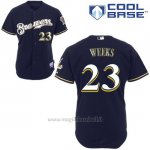 Maglia Baseball Uomo Milwaukee Brewers Blu Rickie Weeks Majestic Cool Base Giocatore