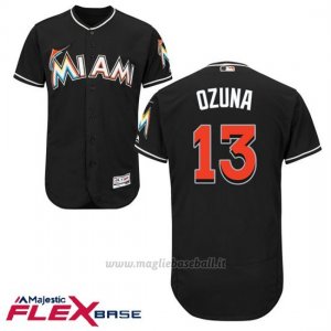 Maglia Baseball Uomo Miami Marlins Marcell Ozuna Nero Autentico Collezione Flex Base