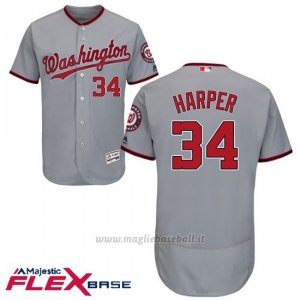 Maglia Baseball Uomo Washington Nationals Wanshington Bryce Harper Grigio Flex Base Autentico Collezione