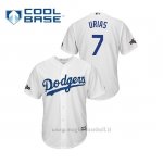 Maglia Baseball Uomo Los Angeles Dodgers 7 Julio Urias 2019 Postseason Cool Base Bianco