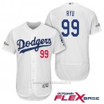 Maglia Baseball Uomo Los Angeles Dodgers 2017 Postseason Hyun Jin Ryu Bianco Flex Base