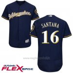 Maglia Baseball Uomo Milwaukee Brewers Domingo Santana Blu Autentico Collezione Flex Base Custom
