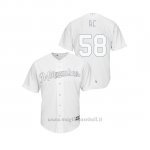 Maglia Baseball Hombre Milwaukee Brewers 58 Alex Claudio 2019 Players Weekend Replica Bianco