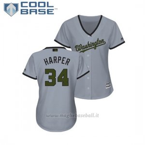 Maglia Baseball Donna Washington Nationals Bryce Harper 2018 Dia de los Caidos Cool Base Grigio