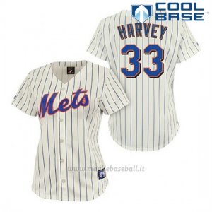 Maglia Baseball Uomo New York Mets Matt Harvey 33 Crema Cool Base