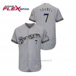 Maglia Baseball Uomo Milwaukee Brewers Eric Thames 150th Aniversario Patch Autentico Flex Base Grigio