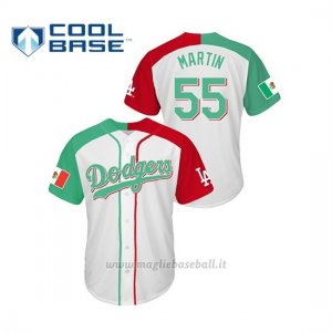 Maglia Baseball Hombre Los Angeles Dodgers 55 Russell Martin Cool Base Mexican Heritage Night Bianco