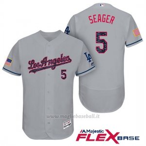 Maglia Baseball Uomo Los Angeles Dodgers 2017 Estrellas y Rayas Corey Seager Grigio Flex Base