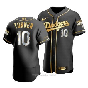 Maglia Baseball Uomo Los Angeles Dodgers Justin Turner Black 2020 World Series Champions Golden Limited Autentico