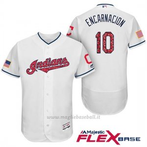Maglia Baseball Uomo Cleveland Indians 2017 Estrellas y Rayas Edwin Encarnacion Bianco Flex Base