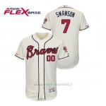 Maglia Baseball Uomo Atlanta Braves Dansby Swanson 150th Aniversario Patch Autentico Flex Base Crema