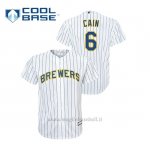 Maglia Baseball Uomo Milwaukee Brewers 6 L Orenzo Cain Cool Base Primera Replica Bianco