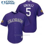 Maglia Baseball Uomo Colorado Rockies Carlos Gonzalez 5 Viola 2017 Allenamento Primaverile Cool Base Giocatore