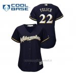 Maglia Baseball Donna Milwaukee Brewers 22 Christian Yelich Cool Base Alternato Blu