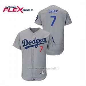 Maglia Baseball Uomo Los Angeles Dodgers Julio Urias 150th Aniversario Patch Flex Base Grigio
