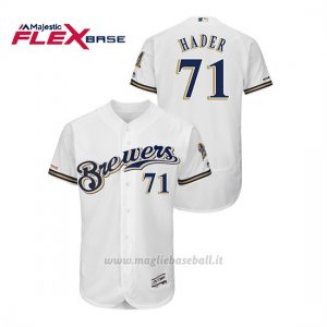 Maglia Baseball Uomo Milwaukee Brewers Josh Hader 150th Aniversario Patch Autentico Flex Base Bianco