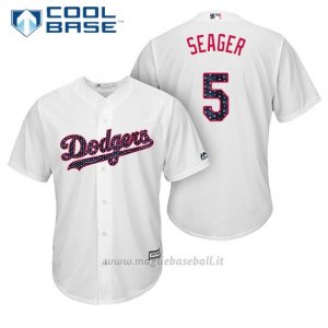 Maglia Baseball Uomo Los Angeles Dodgers 2017 Estrellas y Rayas Corey Seager Bianco Cool Base