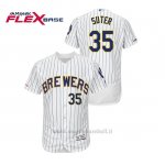 Maglia Baseball Uomo Milwaukee Brewers Brent Suter 150th Aniversario Patch Autentico Flex Base Bianco Blu