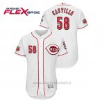 Maglia Baseball Uomo Cincinnati Reds Luis Castillo 150th Aniversario Patch Flex Base Bianco