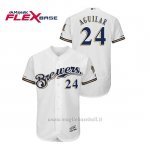 Maglia Baseball Uomo Milwaukee Brewers Jesus Aguilar 150th Aniversario Patch Autentico Flex Base Bianco