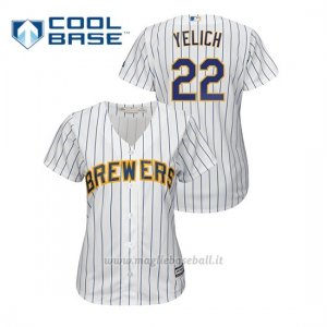 Maglia Baseball Donna Milwaukee Brewers 22 Christian Yelich Cool Base Primera Bianco