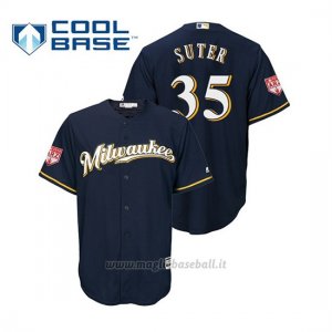 Maglia Baseball Uomo Milwaukee Brewers Brent Suter Cool Base Entrenamiento De Primavera 2019 Blu