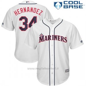 Maglia Baseball Uomo Seattle Mariners 2017 Estrellas y Rayas Felix Hernandez Bianco Cool Base