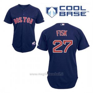 Maglia Baseball Uomo Boston Red Sox 27 Carlton Fisk Blu Alterner Cool Base