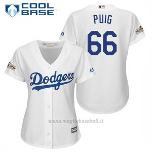 Maglia Baseball Donna Los Angeles Dodgers 2017 Postseason Yasiel Puig Bianco Cool Base