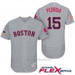 Maglia Baseball Uomo Boston Red Sox 2017 Estrellas y Rayas 15 Dustin Pedroia Grigio Flex Base