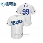 Maglia Baseball Uomo Los Angeles Dodgers 99 Hyun Jin Ryu 2019 Postseason Cool Base Bianco