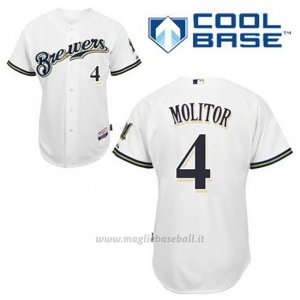 Maglia Baseball Uomo Milwaukee Brewers Paul Molitor 4 Bianco 1ªCool Base