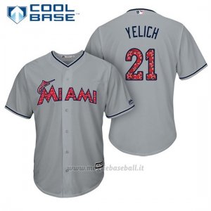 Maglia Baseball Uomo Miami Marlins 2017 Estrellas y Rayas Christian Yelich Grigio Cool Base