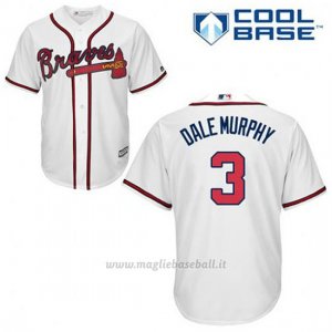 Maglia Baseball Uomo Atlanta Braves 3 Dale Murphy Bianco 1ªCool Base