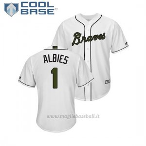 Maglia Baseball Uomo Atlanta Braves Ozzie Albies 2018 Dia de los Caidos Cool Base Bianco