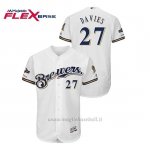 Maglia Baseball Uomo Milwaukee Brewers 27 Zach Davies 2019 Postseason Flex Base Bianco