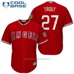 Maglia Baseball Uomo Los Angeles Angels Mike Trout 27 Scarlet 2017 Allenamento Primaverile Cool Base Giocatore