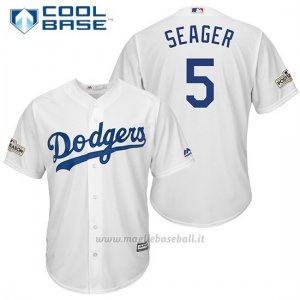 Maglia Baseball Uomo Los Angeles Dodgers 2017 Postseason Corey Seager Bianco Cool Base