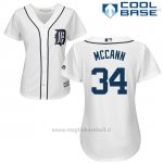 Maglia Baseball Donna Detroit Tigers 34 James Mccann Bianco Autentico Collezione Cool Base